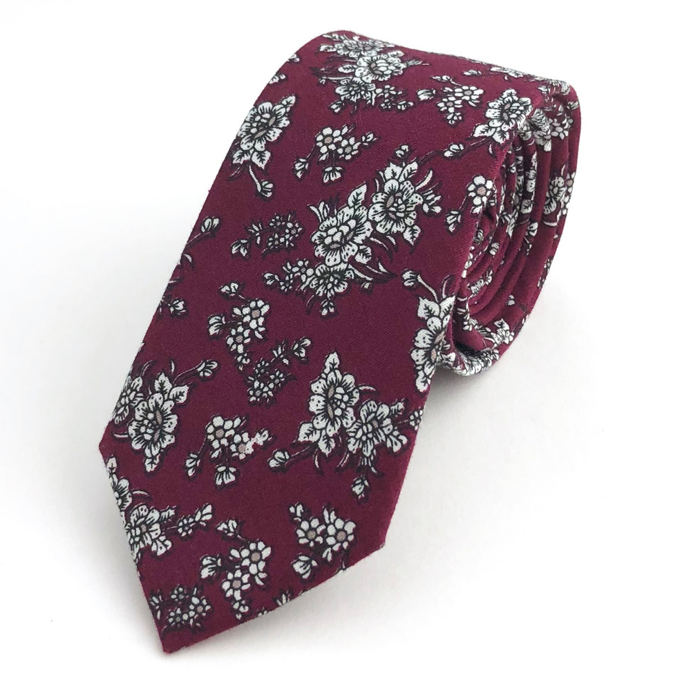 Men’s Burgundy Bohemian Floral Slim Necktie